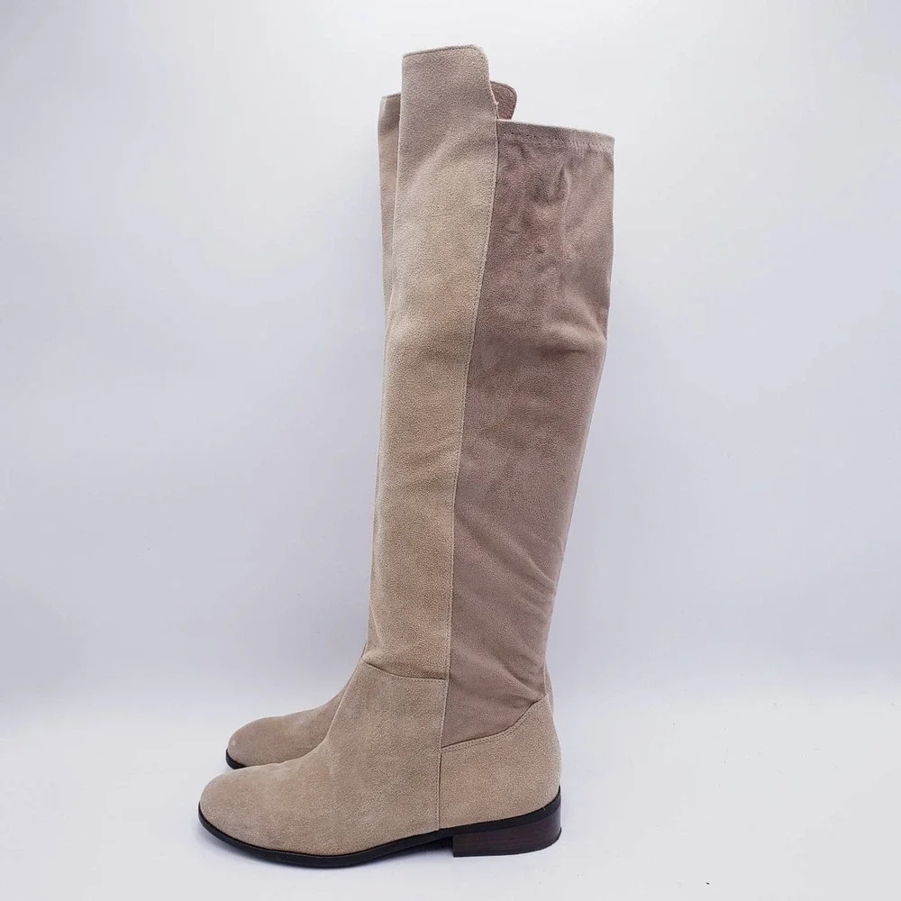 Lucky Brand Calypso Over The‎ Knee Boots Tan Suede Leather Low Heel Size 9.5